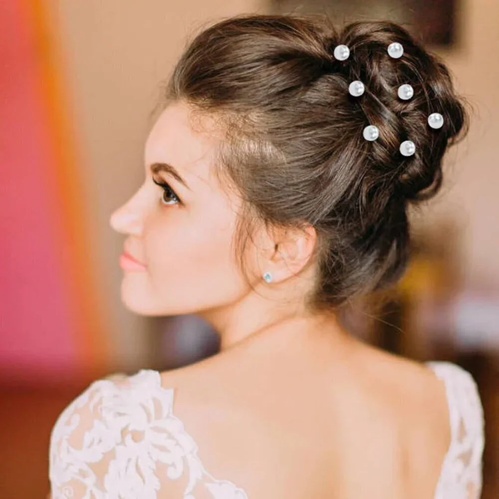 128 Pack Silver Pearl Flower Rhinestone Crystal Bridal Wedding Hair U-shaped Hai